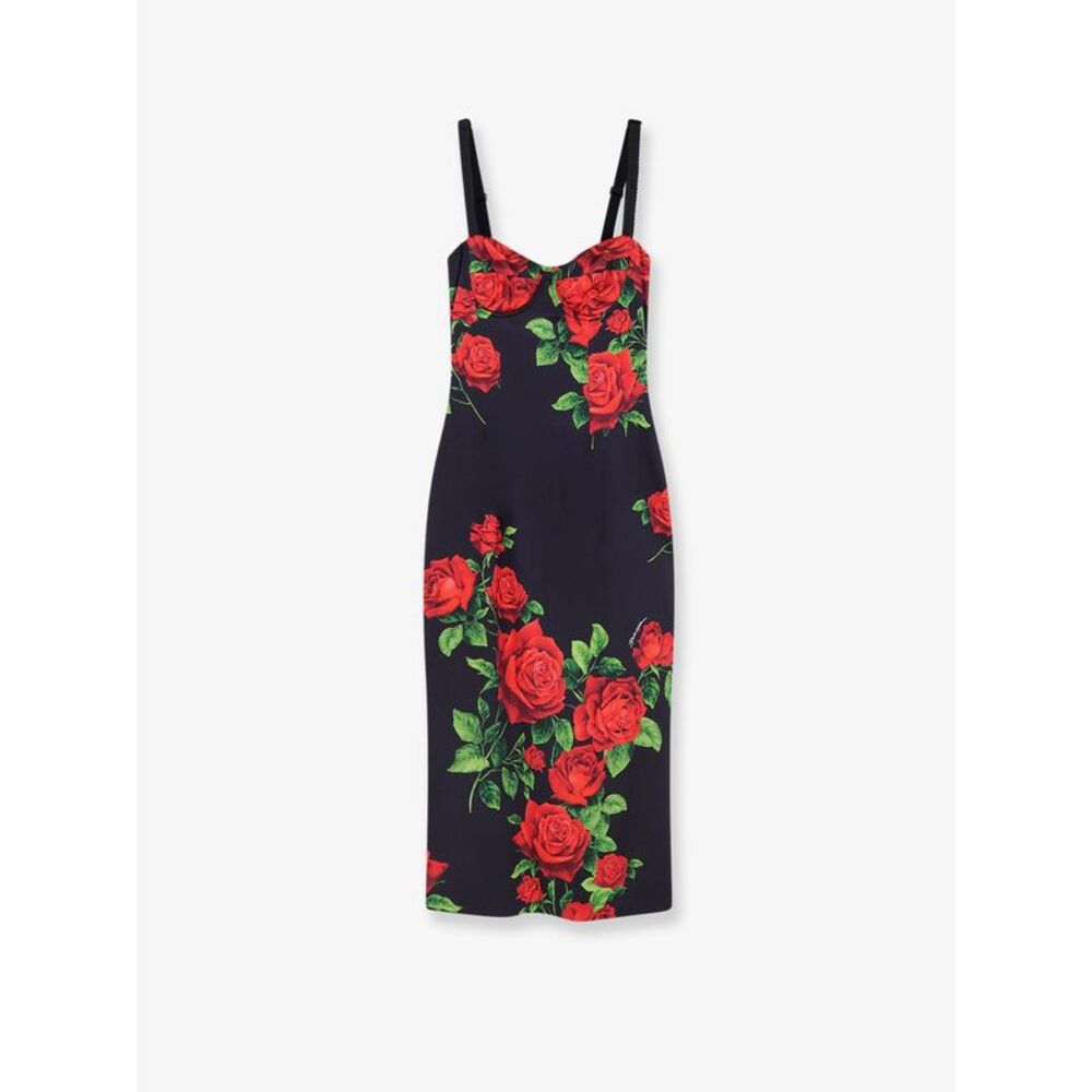 Dolce & Gabbana Women Stretch Silk Dress With Iconic Rose Print